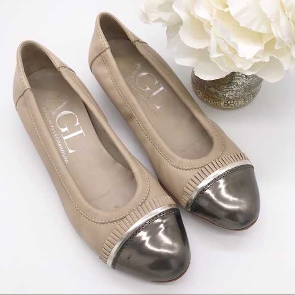 Attilio Giusti Leombruni Shoes - AGL Taupe Metallic Pleated Pumps Ballet Flats 36.5